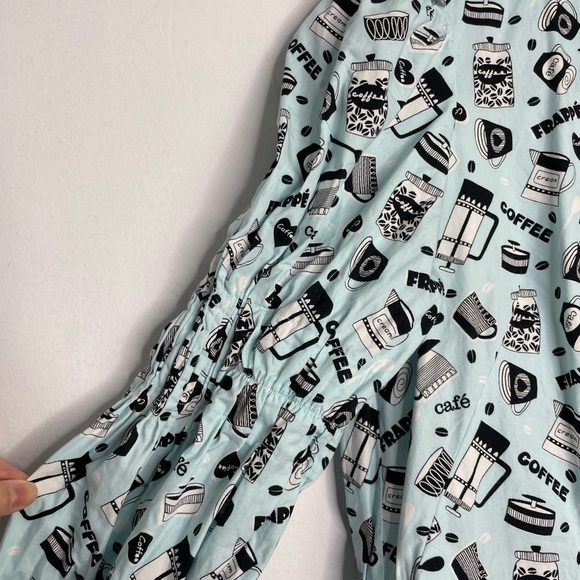 COFFEE theme novelty smock sleeve mini dress - Picture 3 of 10